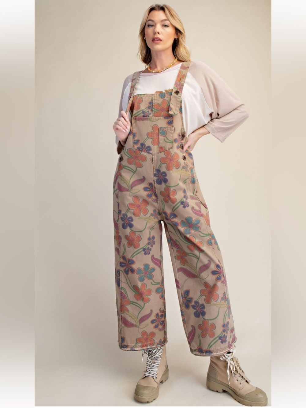 Easel Cropped Floral Overalls S - Picture 4 of 4